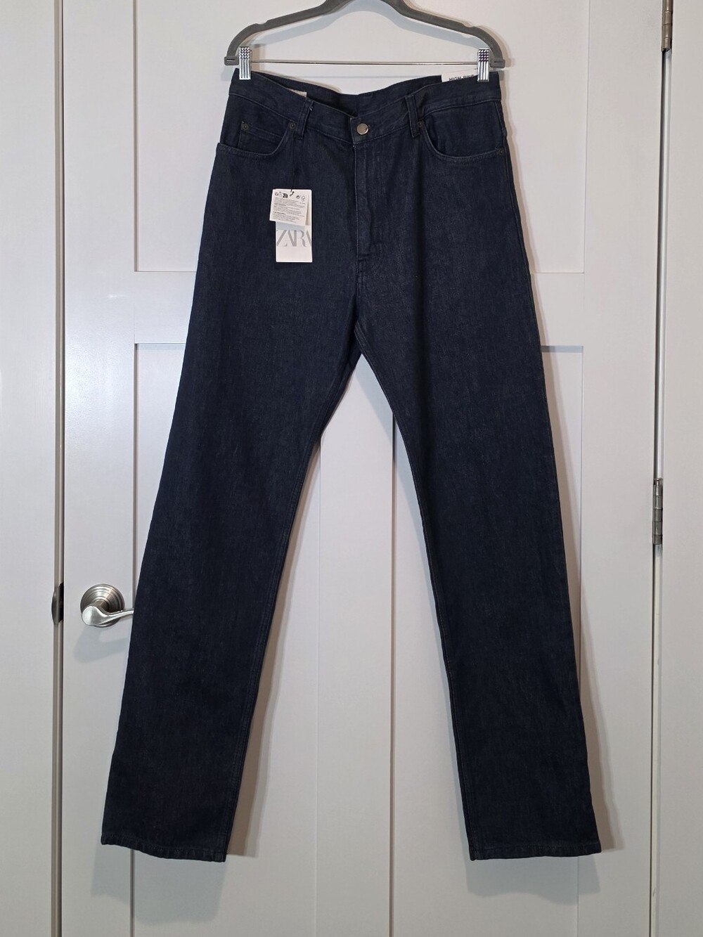 Zara High Rise Straight Leg Jeans Darkwash Cotton Stretch Size 32X34 Mens